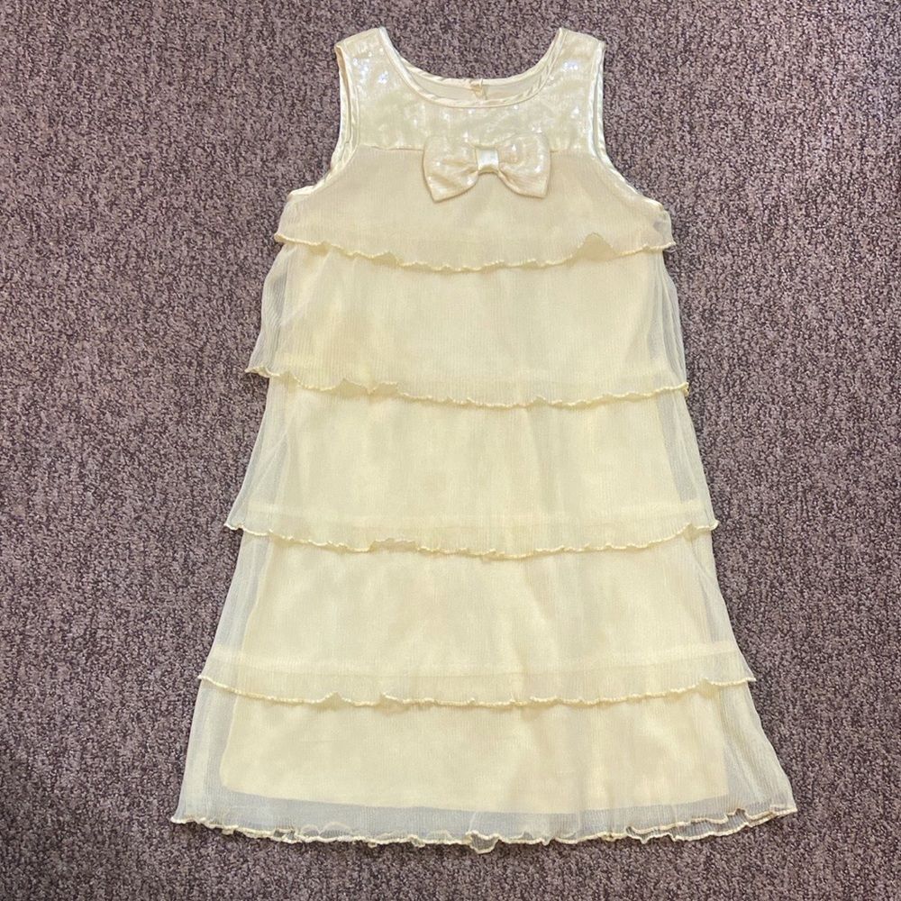 🥰Jona Michelle Yellow Sequin Girls Ruffled Tiered Sundress Size 8